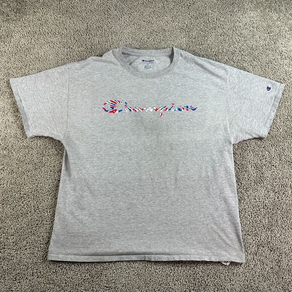 Champion Shirt Mens Extra Large Gray Blue Signature Logo Short Sleeve Casual - Picture 1 of 12